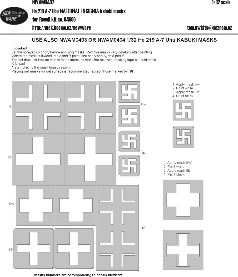 New Ware NWAM0407 1:32 He-219A-7 Uhu National Insignia Masks