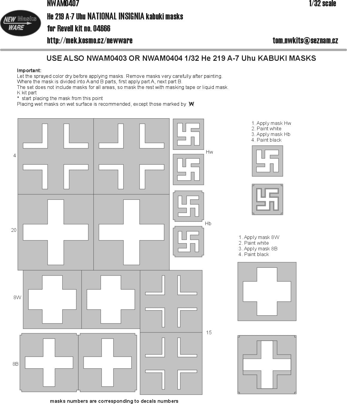 New Ware NWAM0407 1:32 He-219A-7 Uhu National Insignia Masks