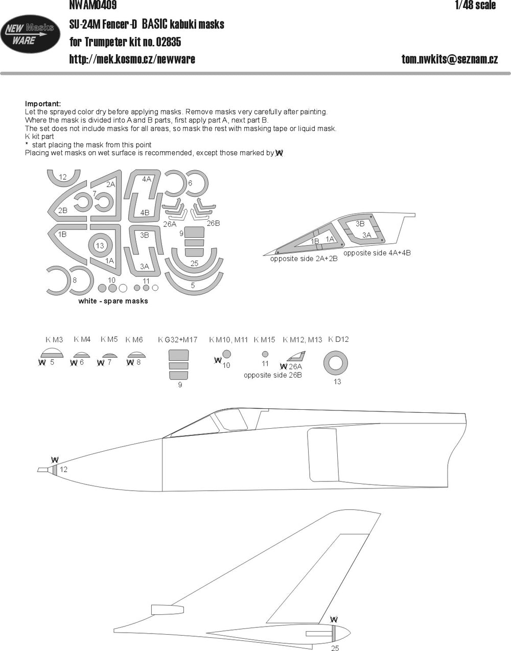 New Ware NWAM0409 1:48 Su-24M Fencer D Basic Kabuki Masks