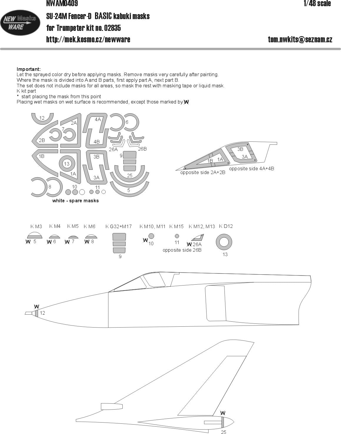 New Ware NWAM0409 1:48 Su-24M Fencer D Basic Kabuki Masks