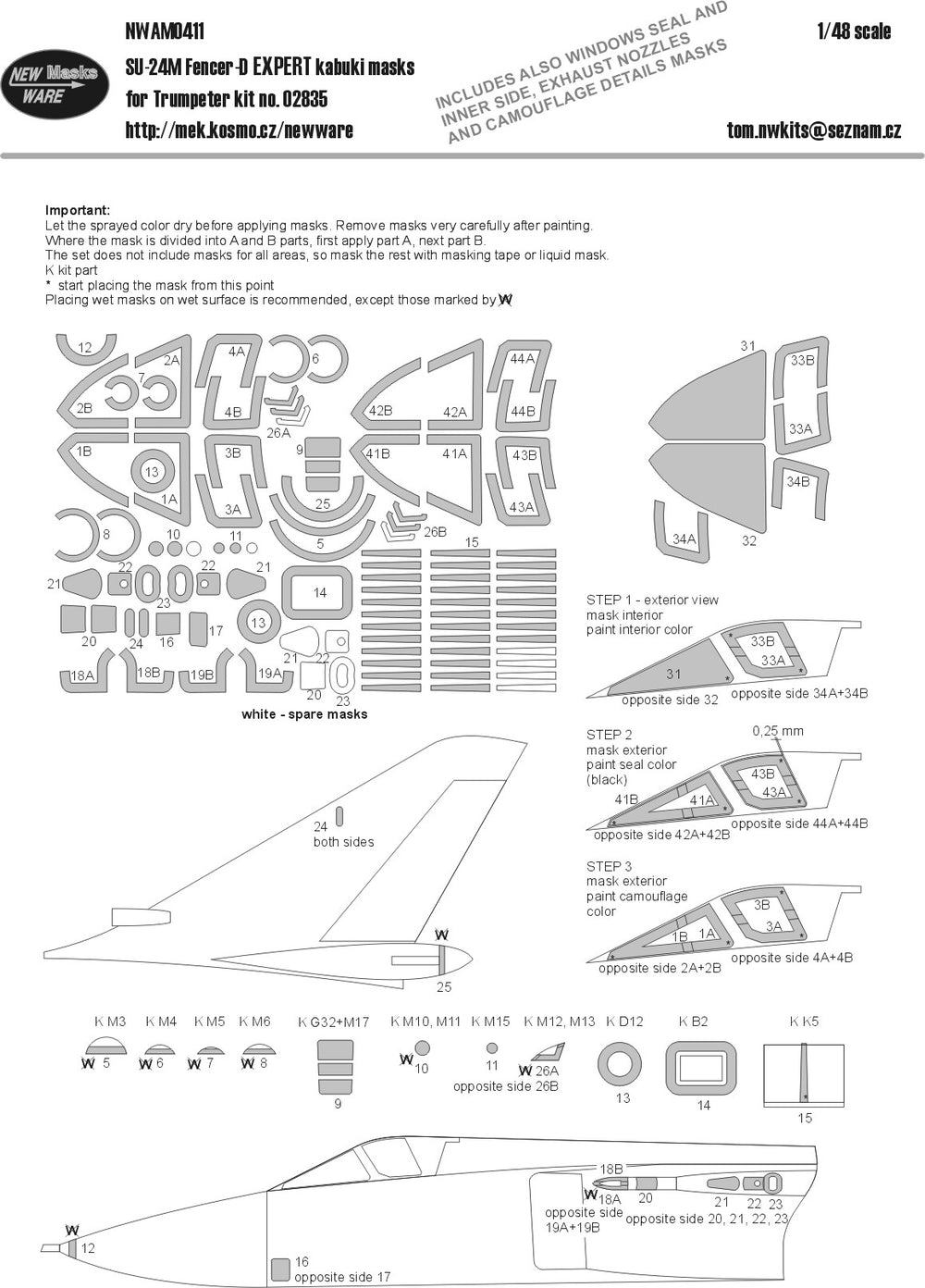 New Ware NWAM0411 1:48 Su-24M Fencer D Expert Kabuki Masks