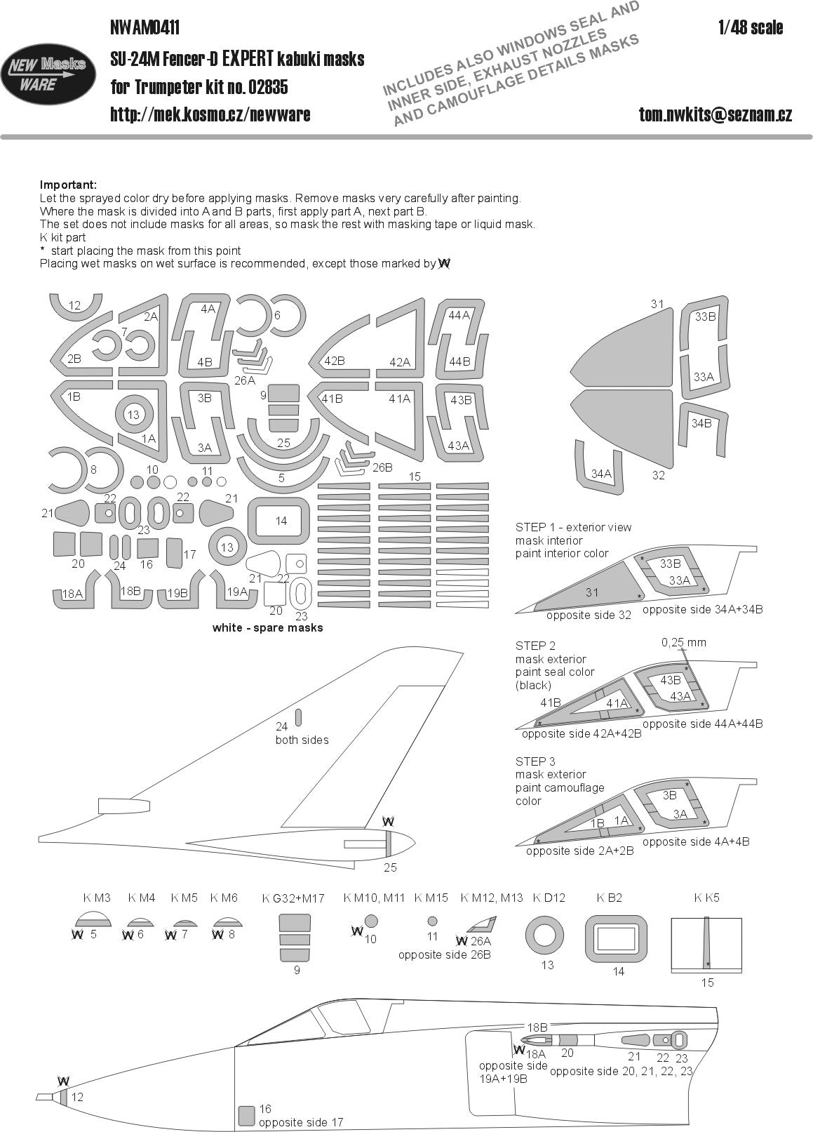 New Ware NWAM0411 1:48 Su-24M Fencer D Expert Kabuki Masks