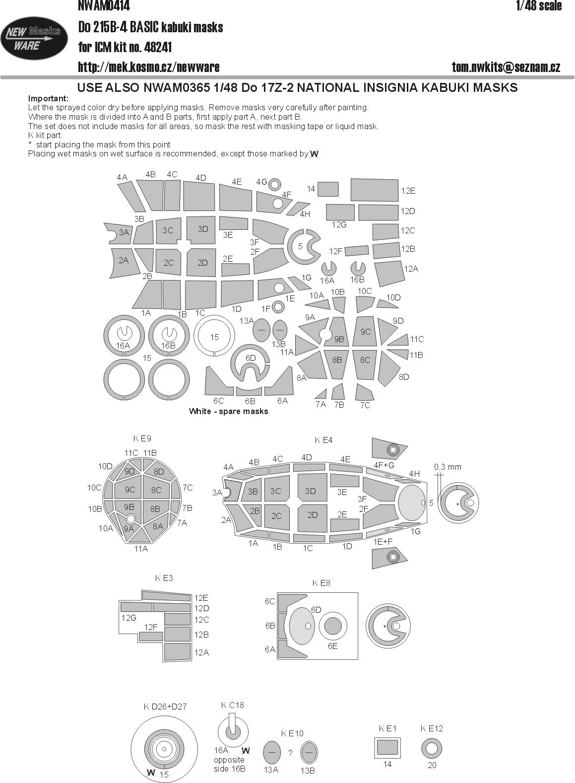New Ware NWAM0414 1:48 Dornier Do-215B-4 Basic Kabuki Masks