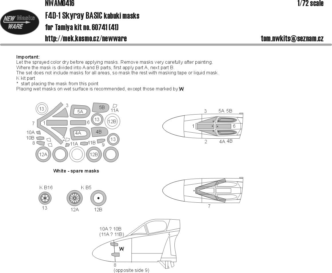 New Ware NWAM0416 1:72 Douglas F4D-1 Skyray Basic Kabuki Masks