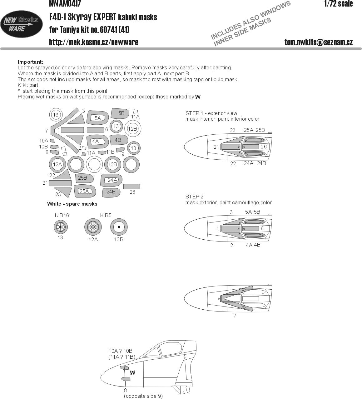 New Ware NWAM0417 1:72 Douglas F4D-1 Skyray Expert Kabuki Masks