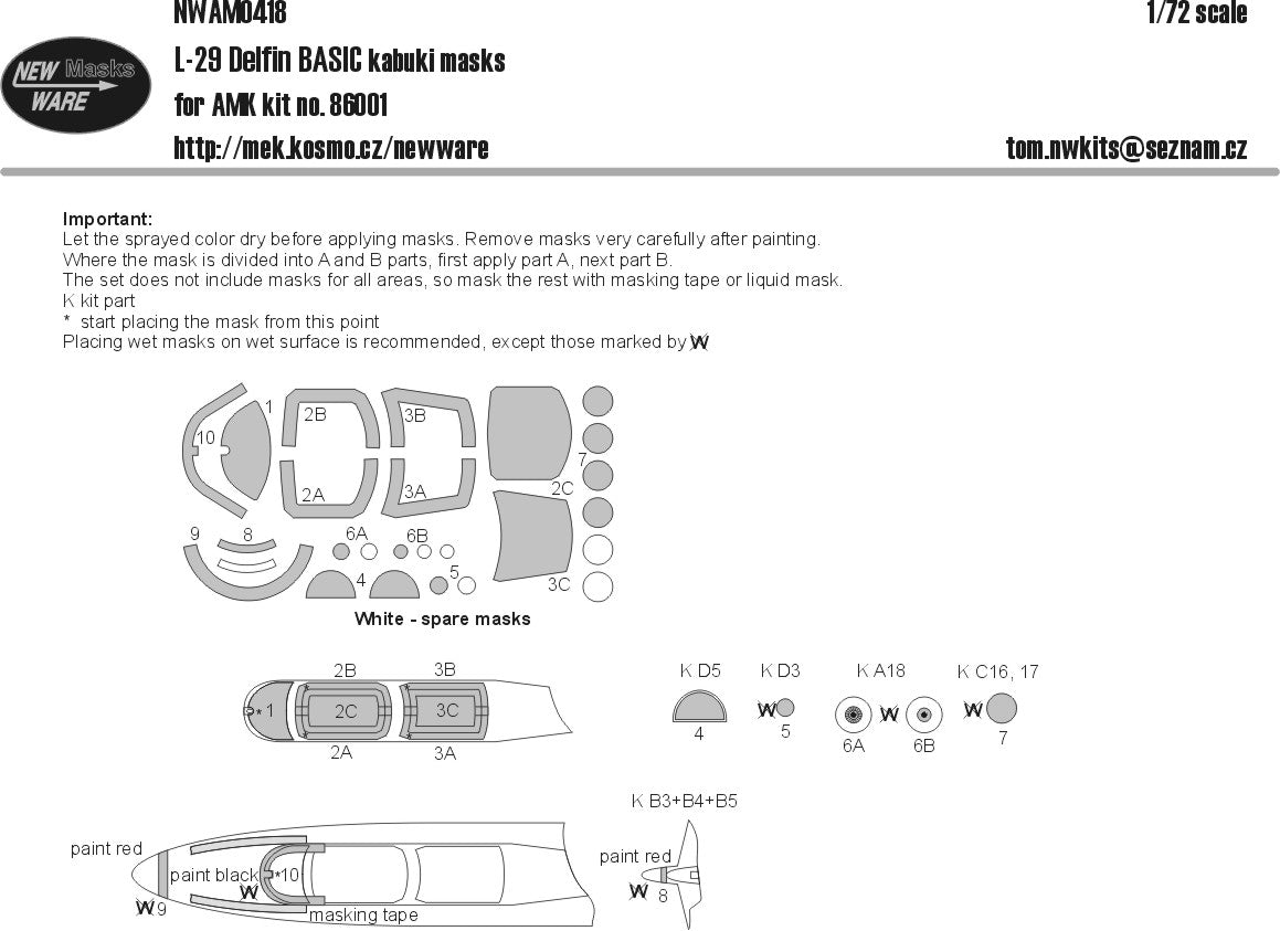 New Ware NWAM0418 1:72 Aero L-29 Delfin Basic Kabuki Masks