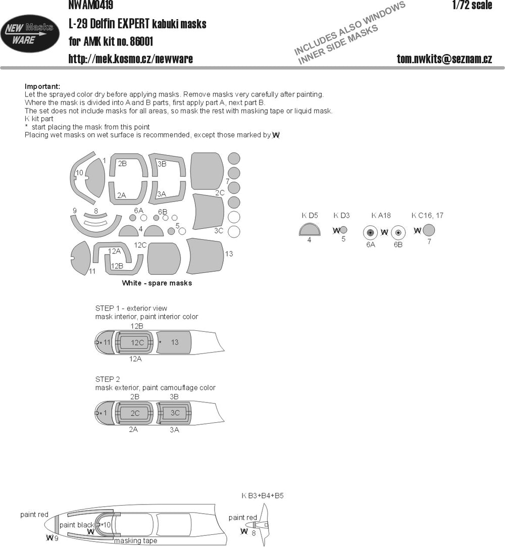 New Ware NWAM0419 1:72 Aero L-29 Delfin Expert Kabuki Masks