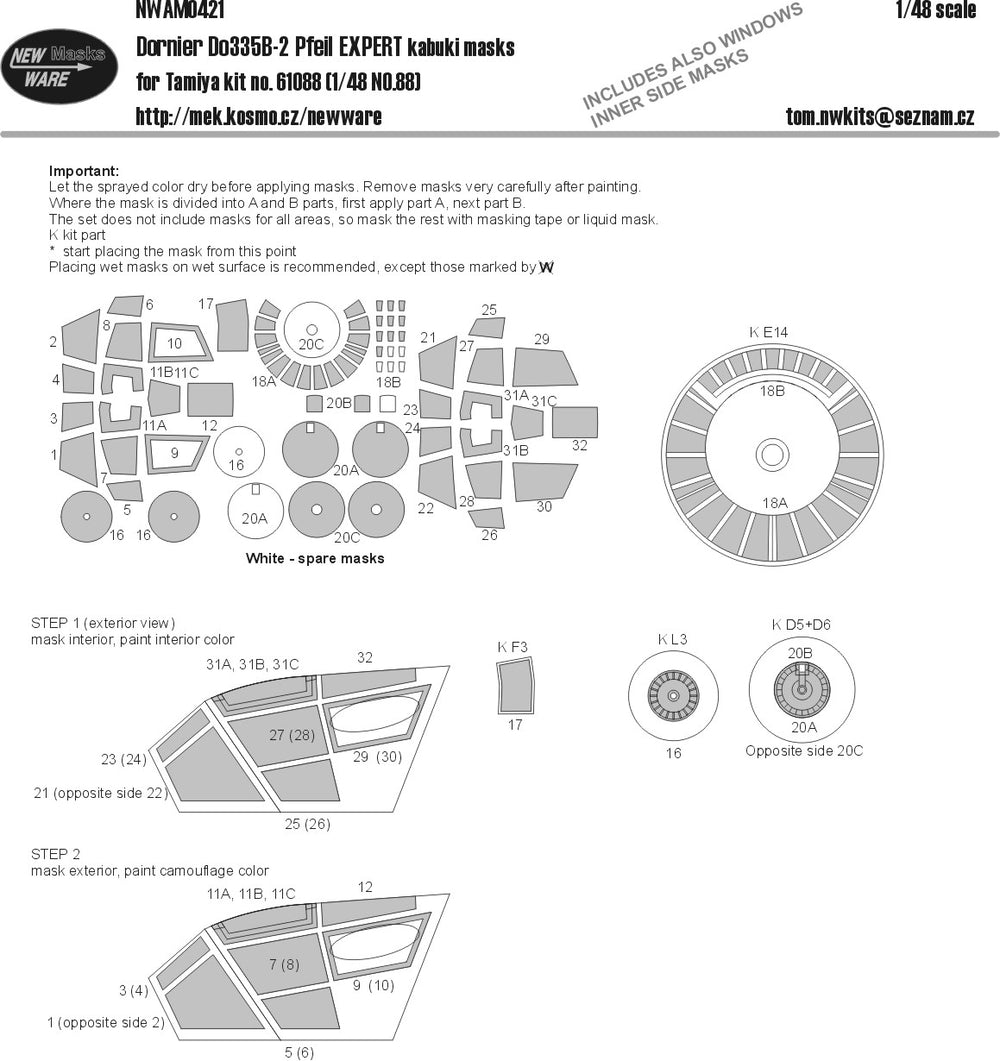 New Ware NWAM0421 1:48 Dornier Do-335A Pfeil Expert Kabuki Masks