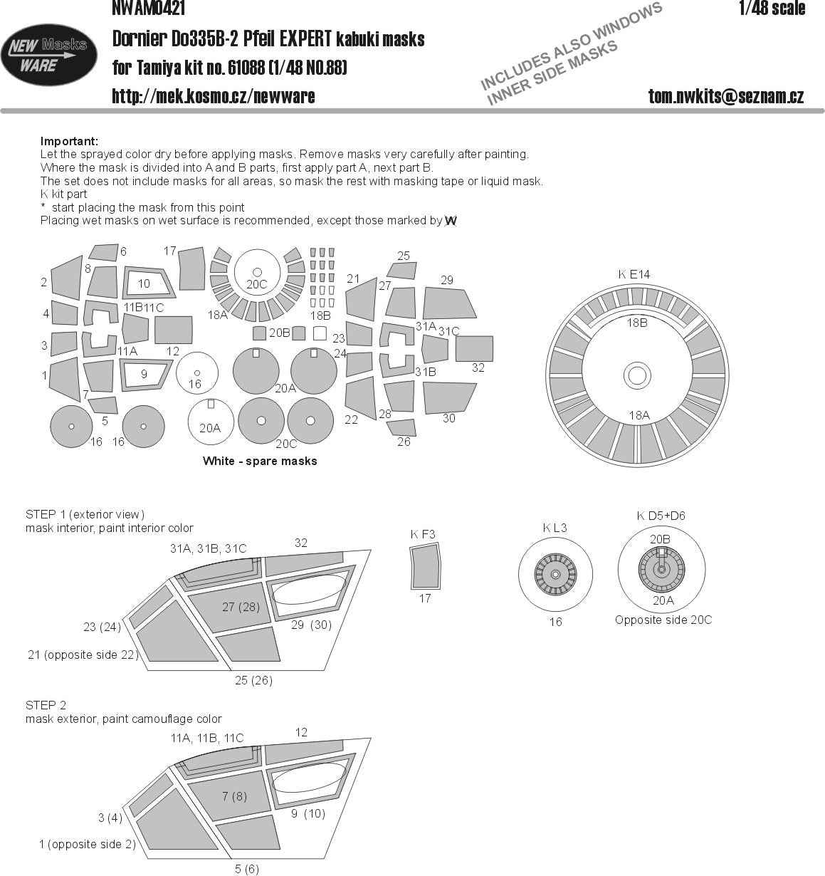 New Ware NWAM0421 1:48 Dornier Do-335A Pfeil Expert Kabuki Masks