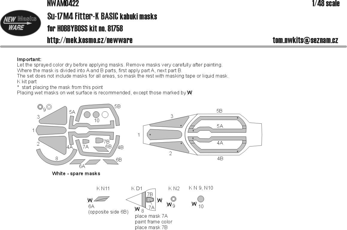 New Ware NWAM0422 1:48 Su-17M4 Fitter-K Basic Kabuki Masks