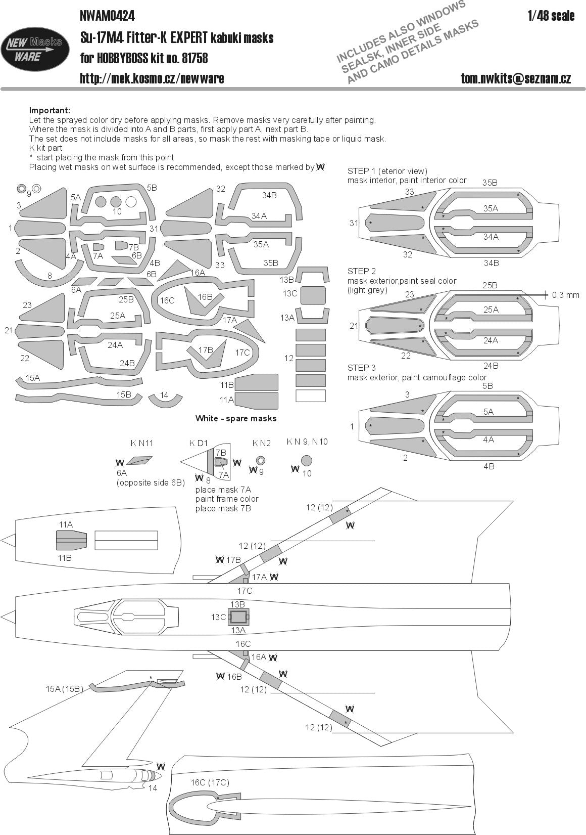 New Ware NWAM0424 1:48 Su-17M4 Fitter-K Expert Kabuki Masks