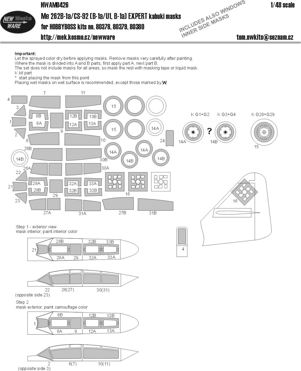 New Ware NWAM0426 1:48 Me-262B-1a Expert Kabuki Masks