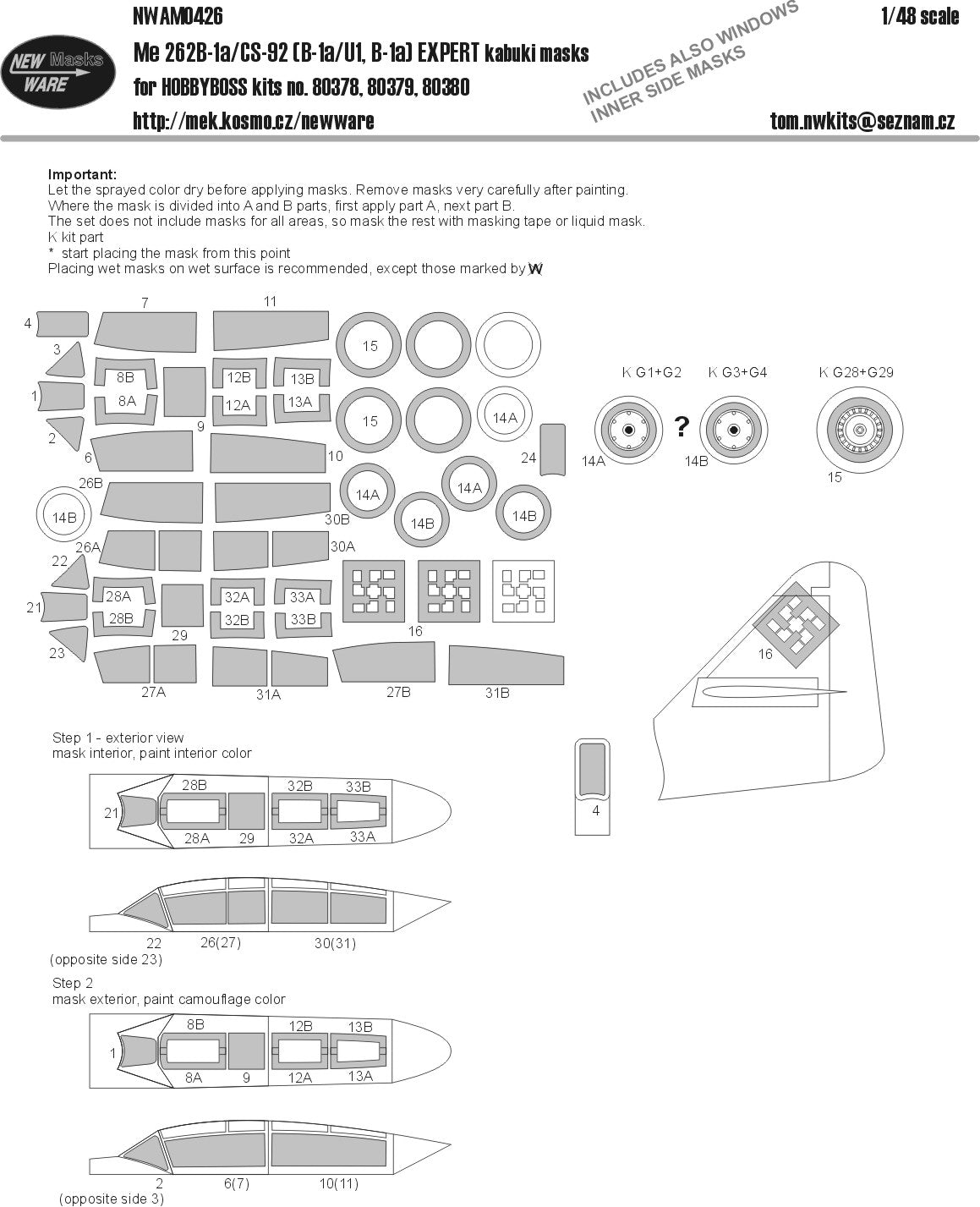 New Ware NWAM0426 1:48 Me-262B-1a Expert Kabuki Masks