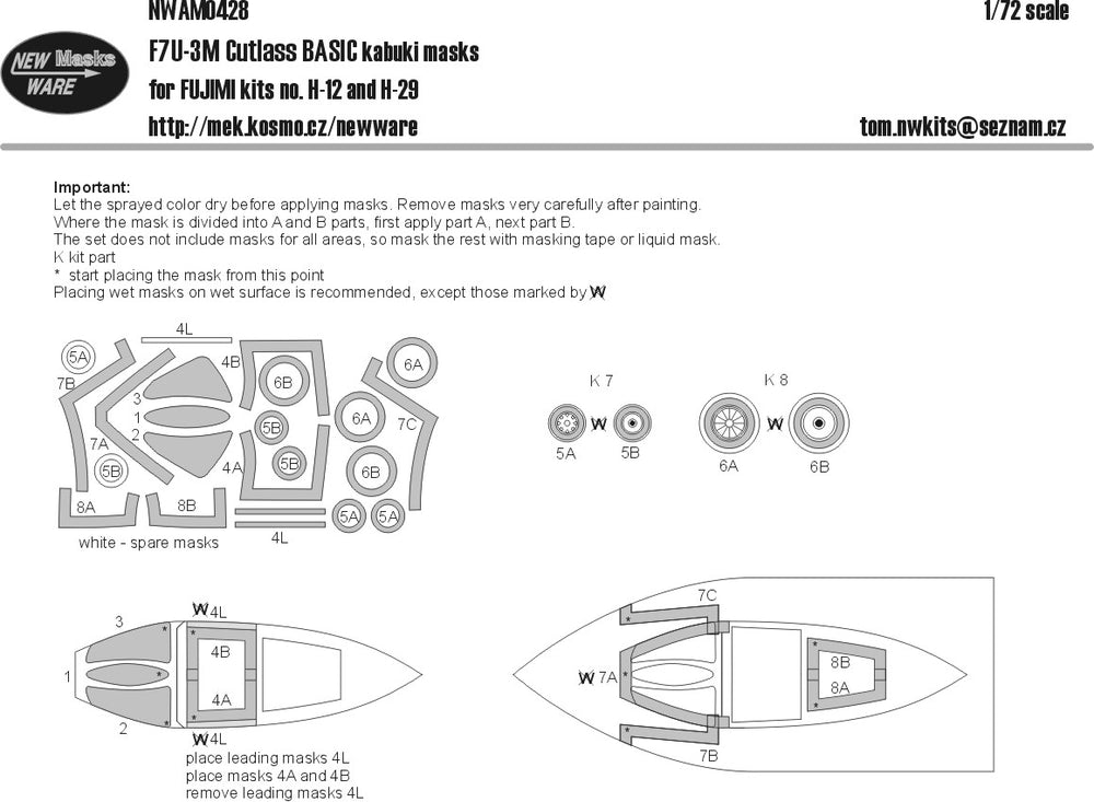 New Ware NWAM0428 1:72 Vought F7U-3M Cutlass Basic Kabuki Masks