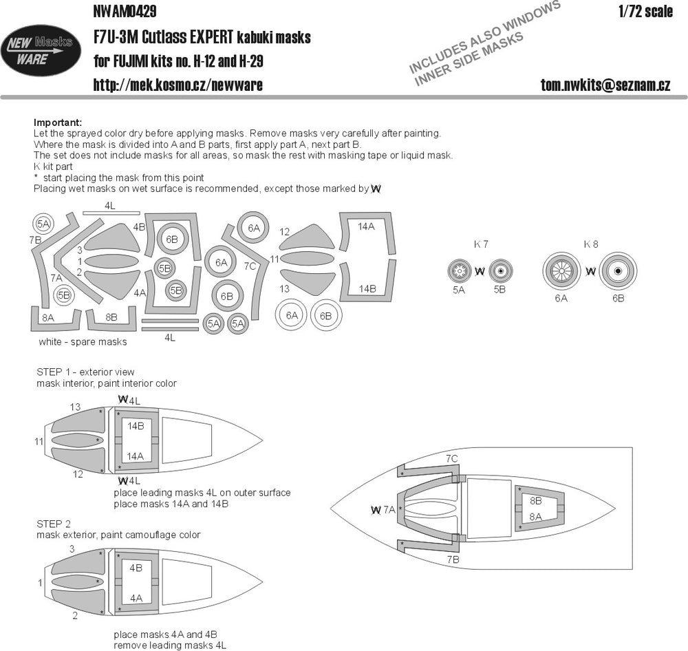 New Ware NWAM0429 1:72 Vought F7U-3M Cutlass Expert Kabuki Masks