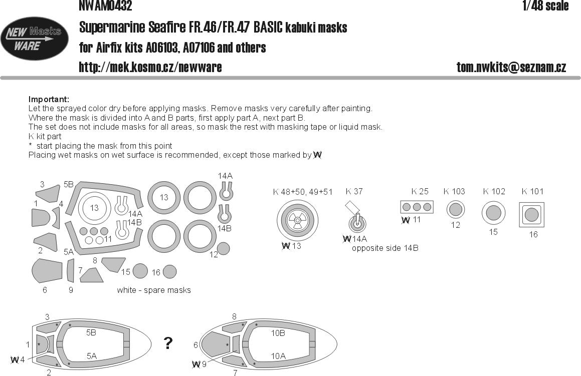 New Ware NWAM0432 1:48 Seafire FR.46/FR.47 Basic Kabuki Masks