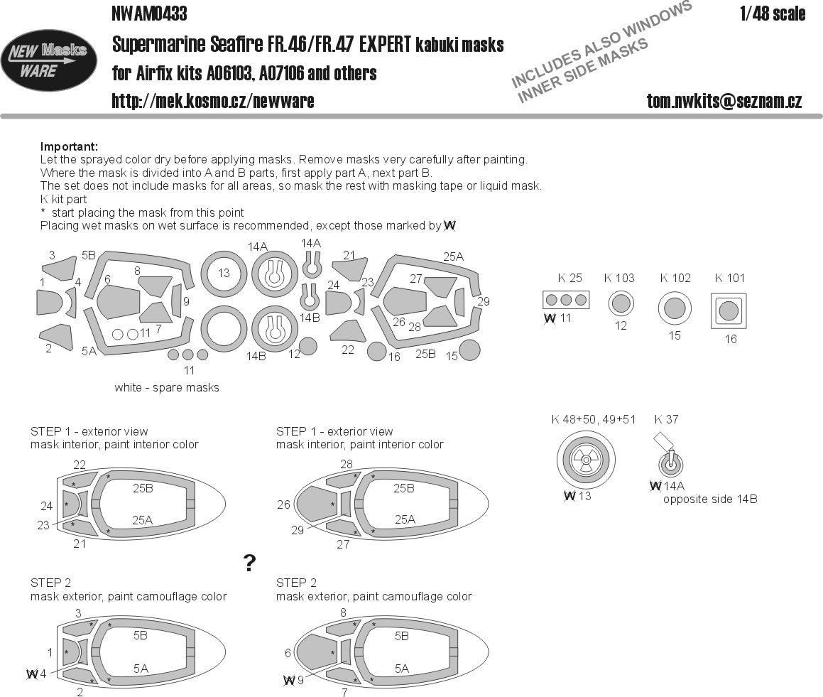 New Ware NWAM0433 1:48 Seafire FR.46/FR.47 Expert Kabuki Masks