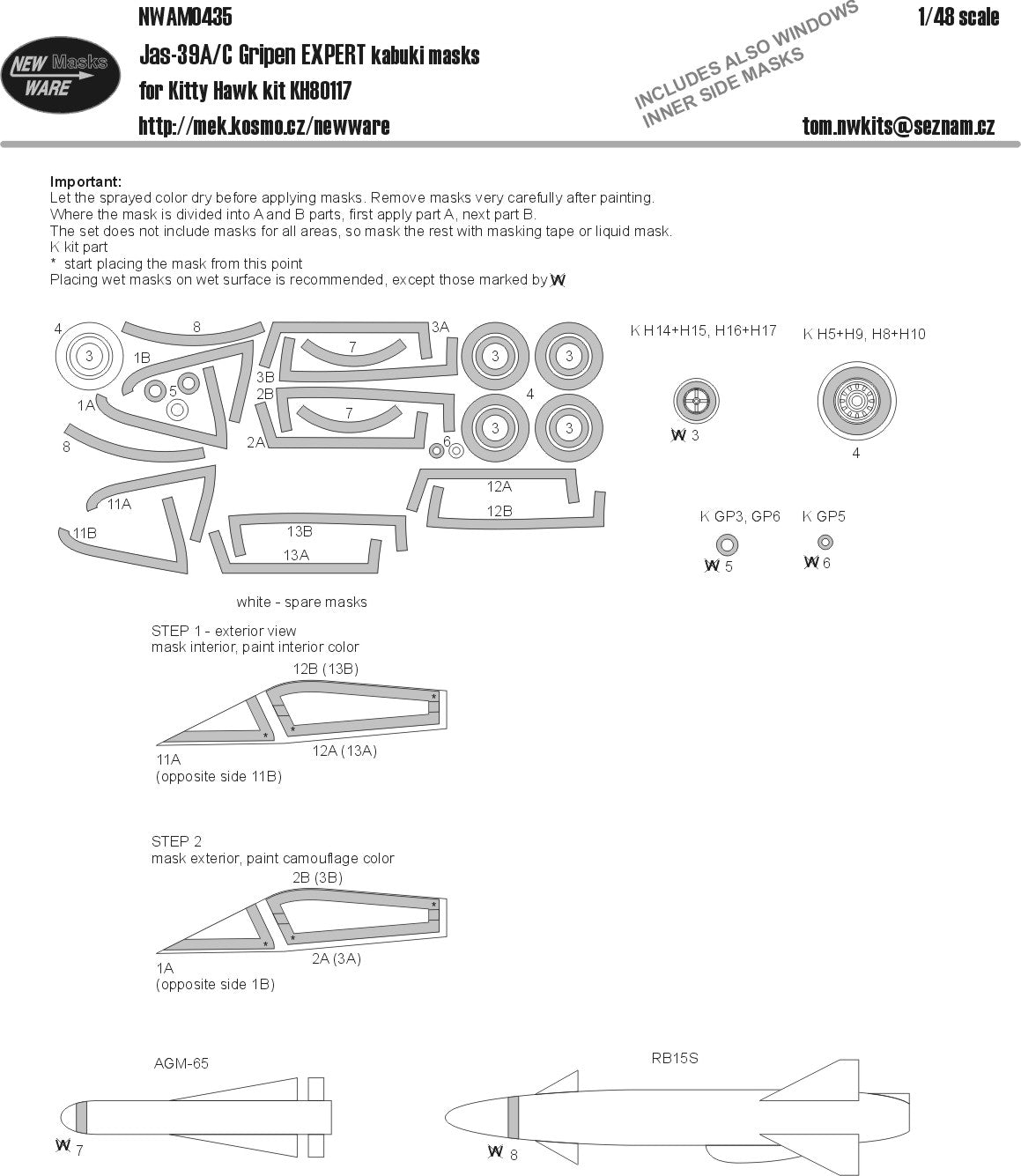 New Ware NWAM0435 1:48 Saab JAS-39A/C Gripen Expert Kabuki Masks