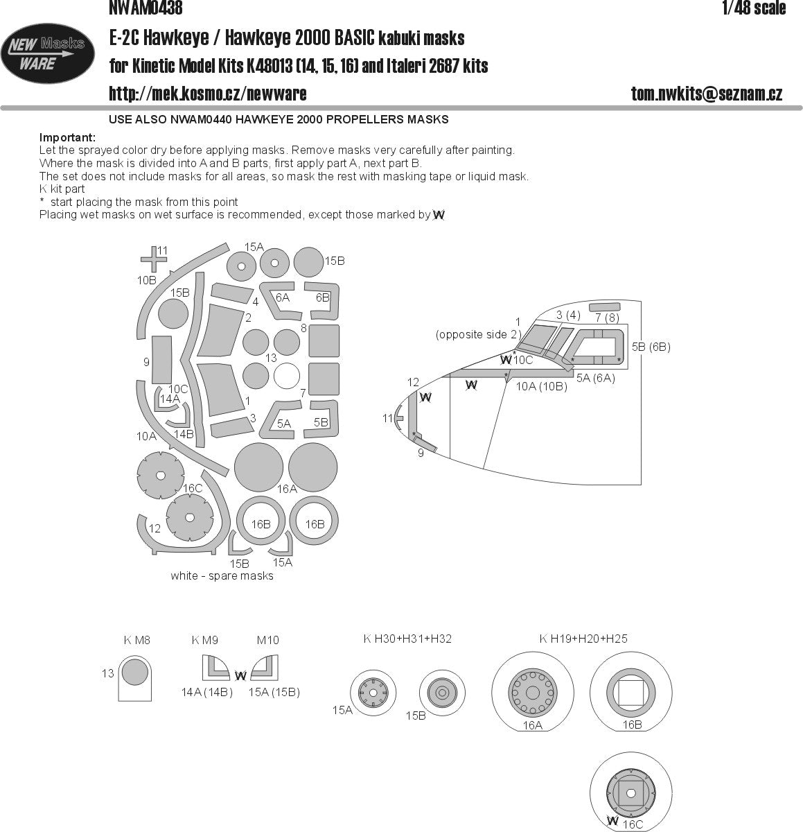 New Ware NWAM0438 1:48 E-2C Hawkeye Basic Kabuki Masks