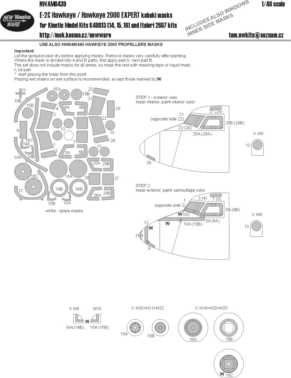 New Ware NWAM0439 1:48 E-2C Hawkeye Expert Kabuki Masks