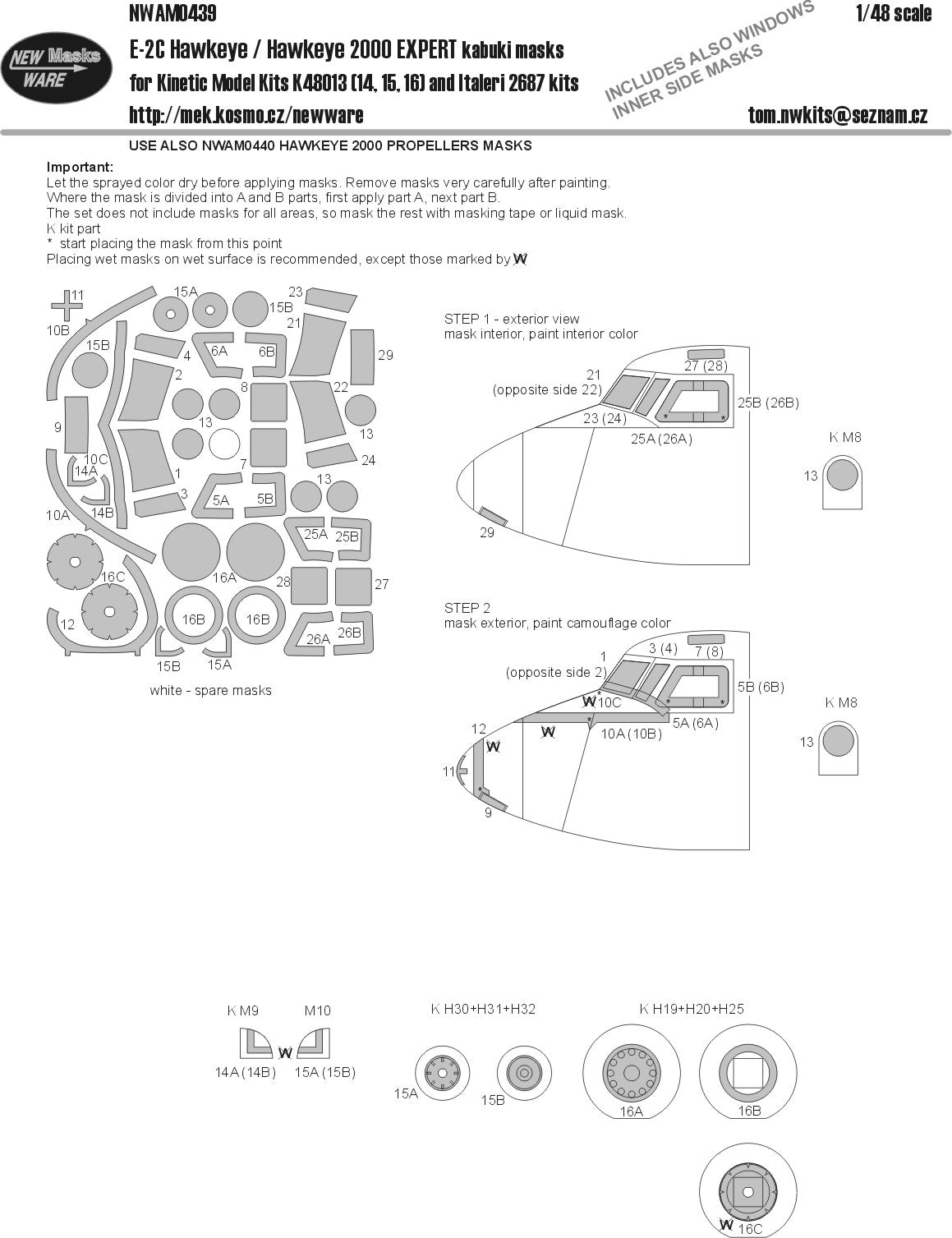 New Ware NWAM0439 1:48 E-2C Hawkeye Expert Kabuki Masks