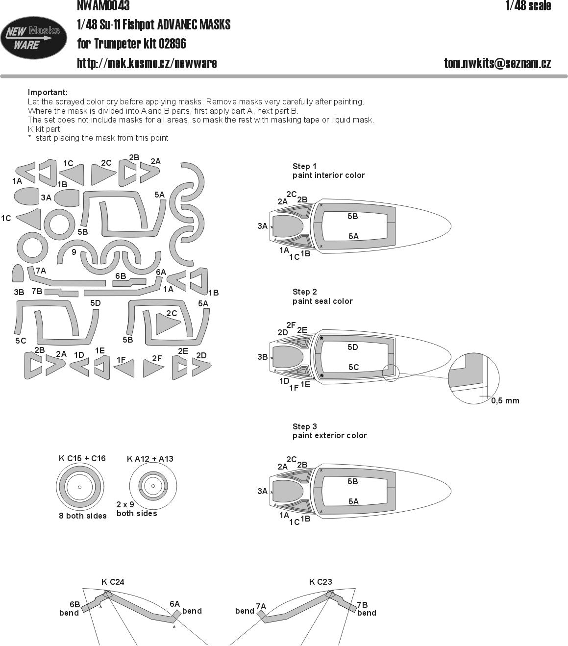 New Ware NWAM0043 1:48 Mask for Sukhoi Su-11 Fishpot ADVANCED