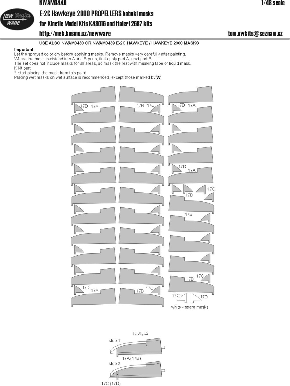 New Ware NWAM0440 1:48 E-2C Hawkeye Propellers Kabuki Masks
