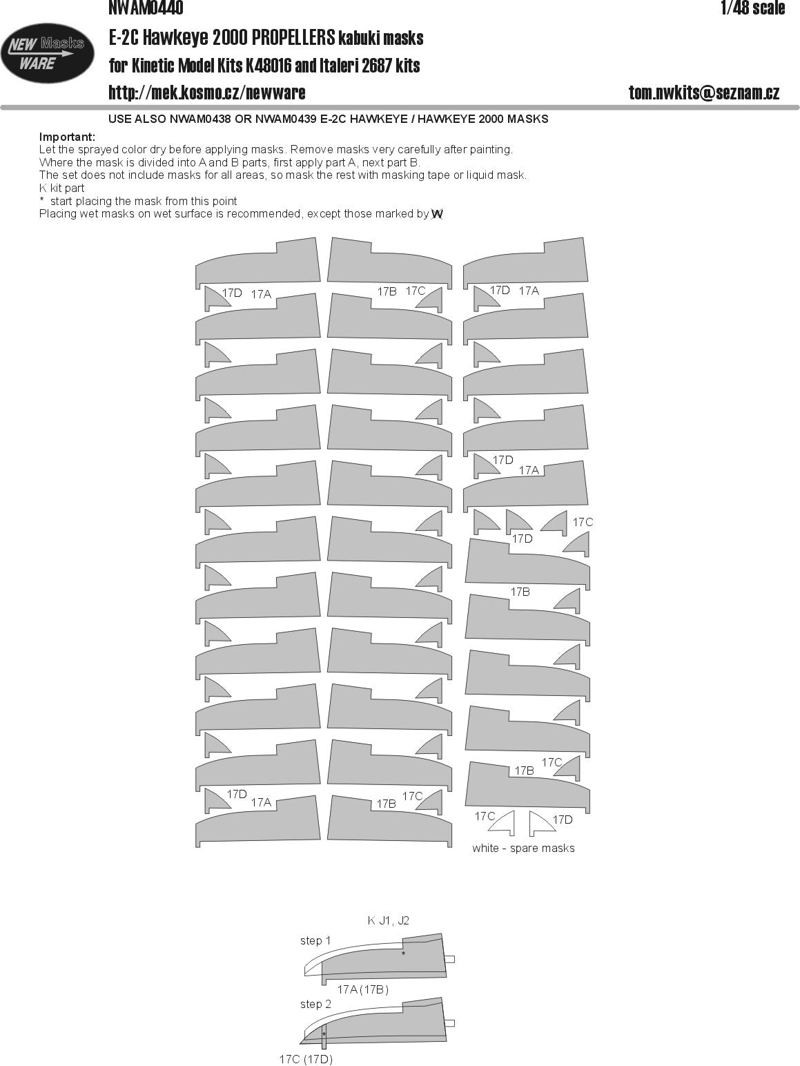 New Ware NWAM0440 1:48 E-2C Hawkeye Propellers Kabuki Masks