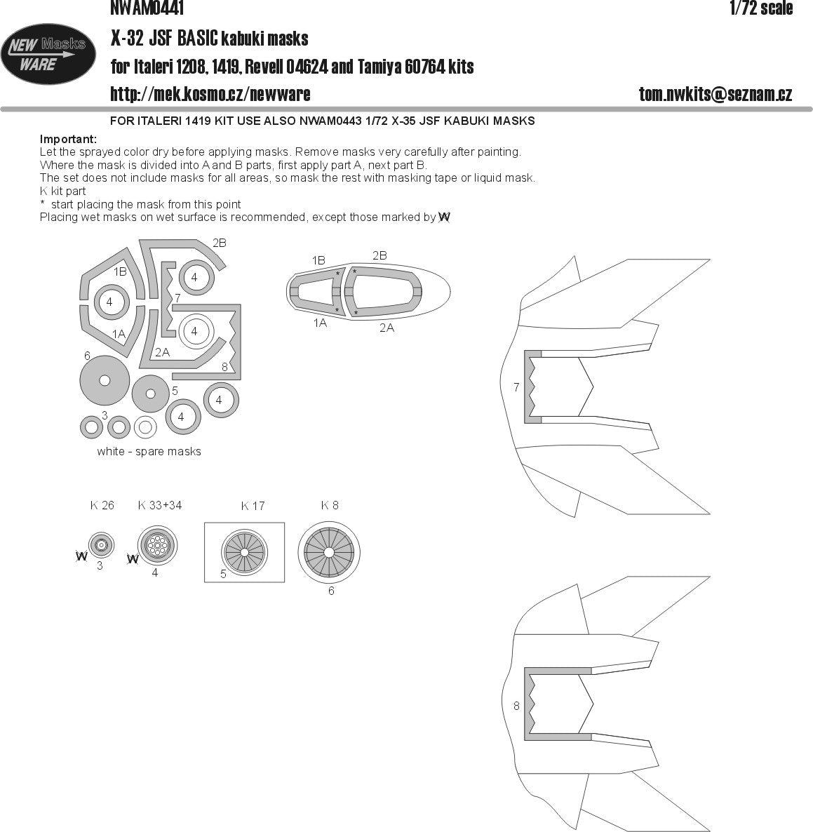 New Ware NWAM0441 1:72 JSF X-32A Basic Kabuki Masks