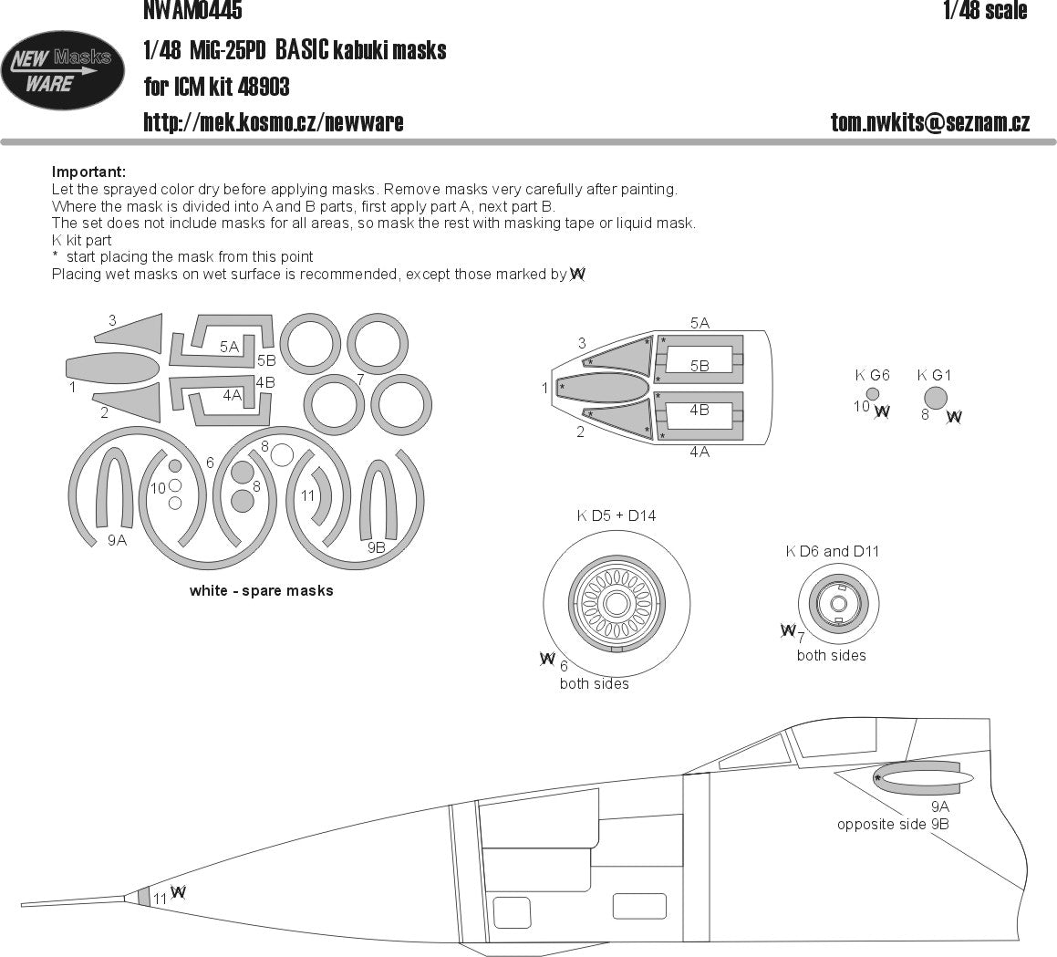 New Ware NWAM0445 1:48 MiG-25PD Soviet Interceptor Basic Masks