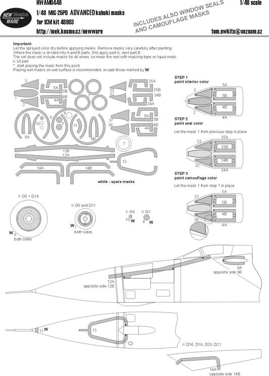 New Ware NWAM0446 1:48 MiG-25PD Soviet Interceptor Advanced Masks
