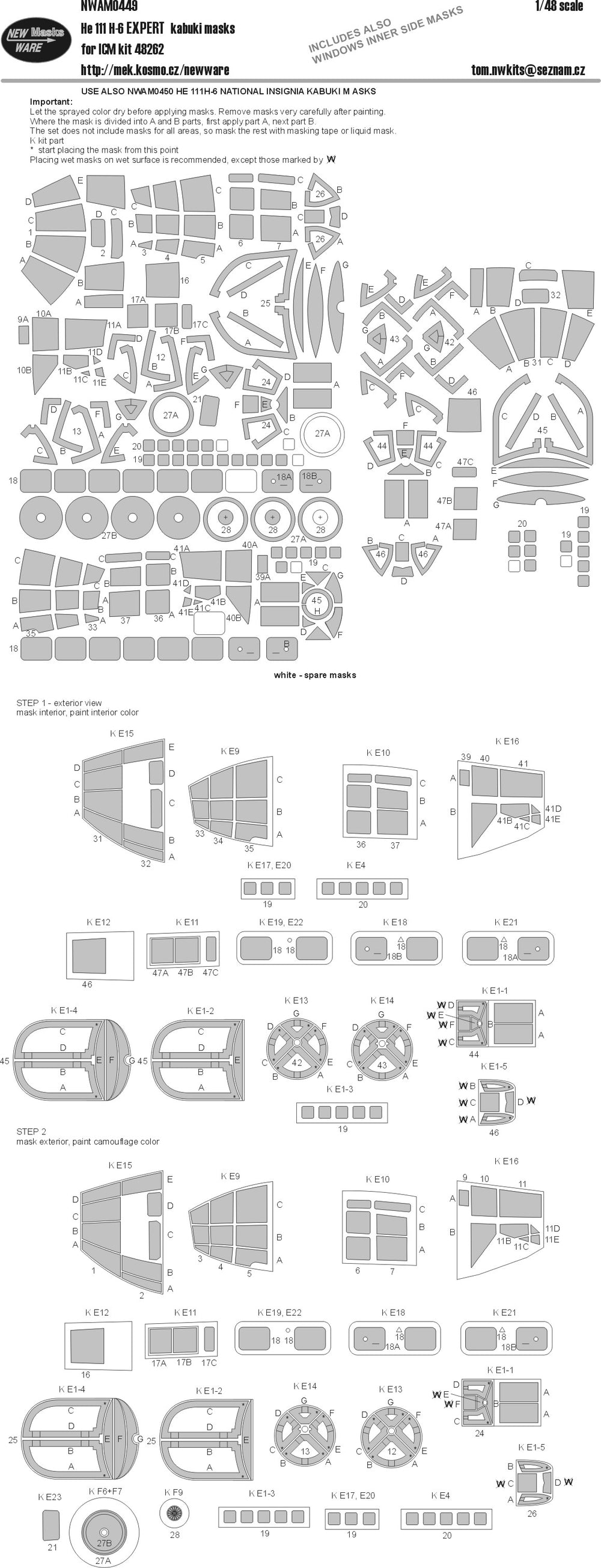 New Ware NWAM0449 1:48 Heinkel He-111H-6 Expert Kabuki Masks