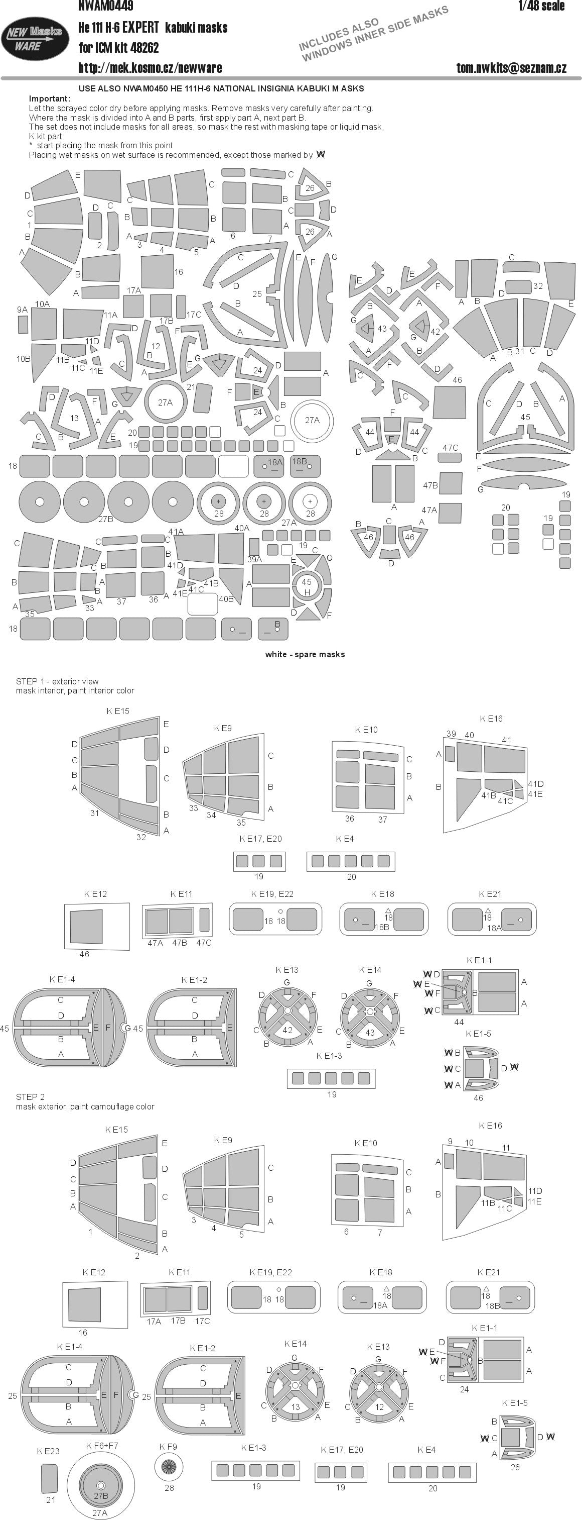New Ware NWAM0449 1:48 Heinkel He-111H-6 Expert Kabuki Masks