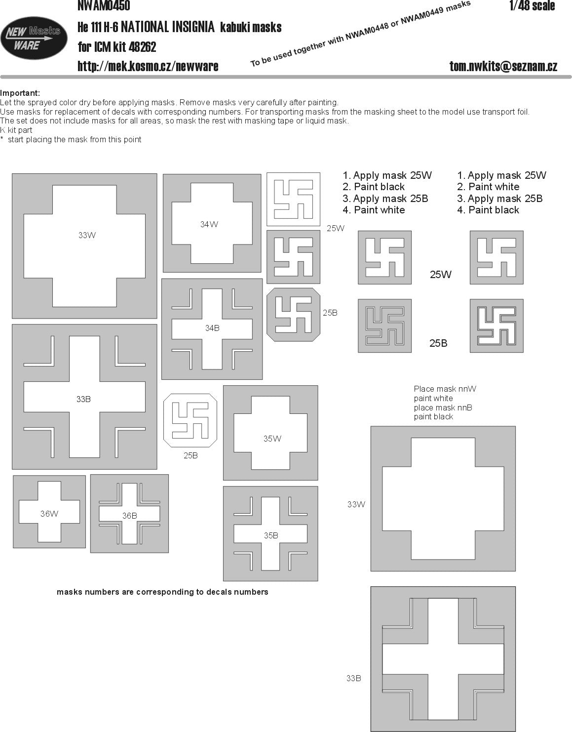 New Ware NWAM0450 1:48 Heinkel He-111H-6 National Insignia Masks