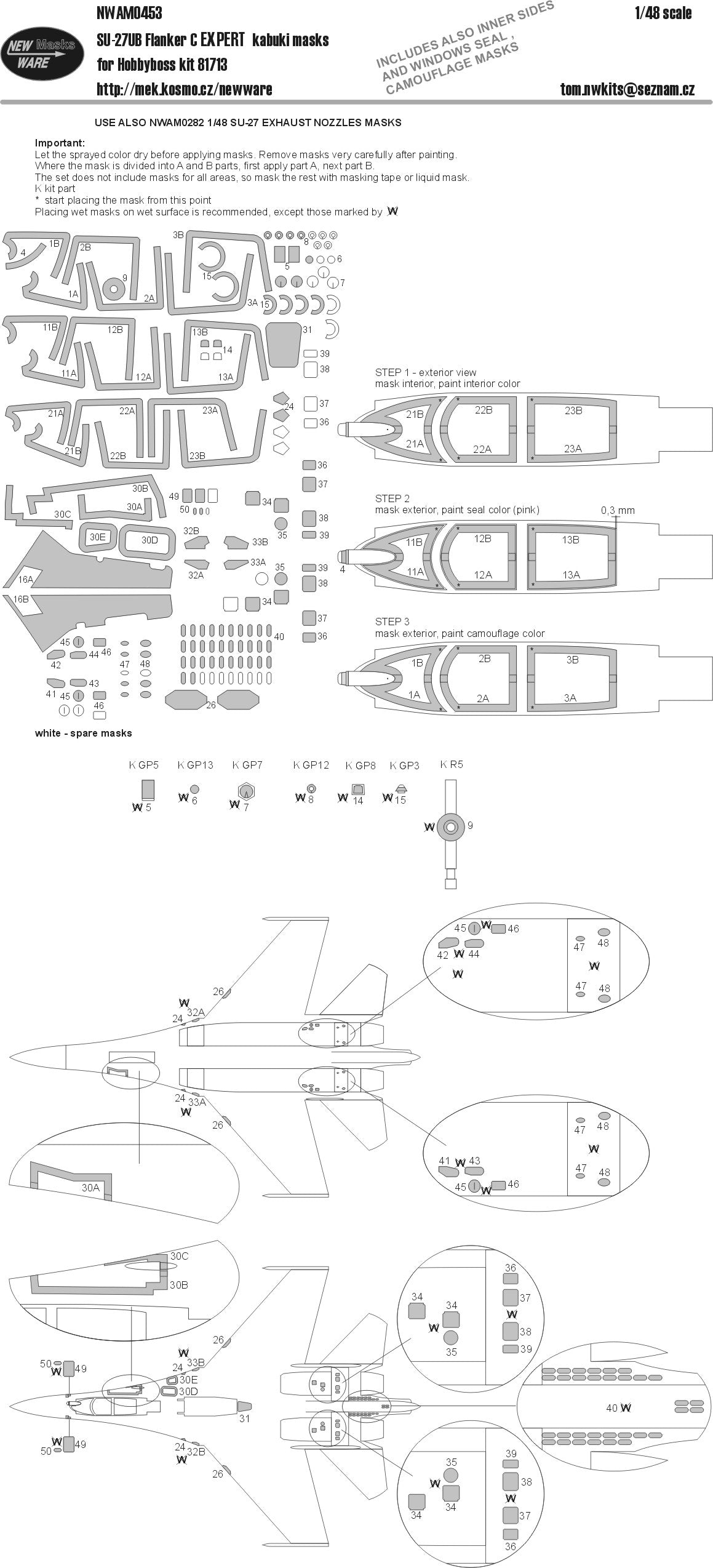 New Ware NWAM0453 1:48 Su-27UB Flanker C Expert Kabuki Masks