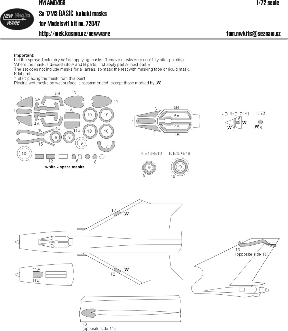 New Ware NWAM0458 1:72 Su-17M3 Fighter-Bomber Basic Kabuki Masks