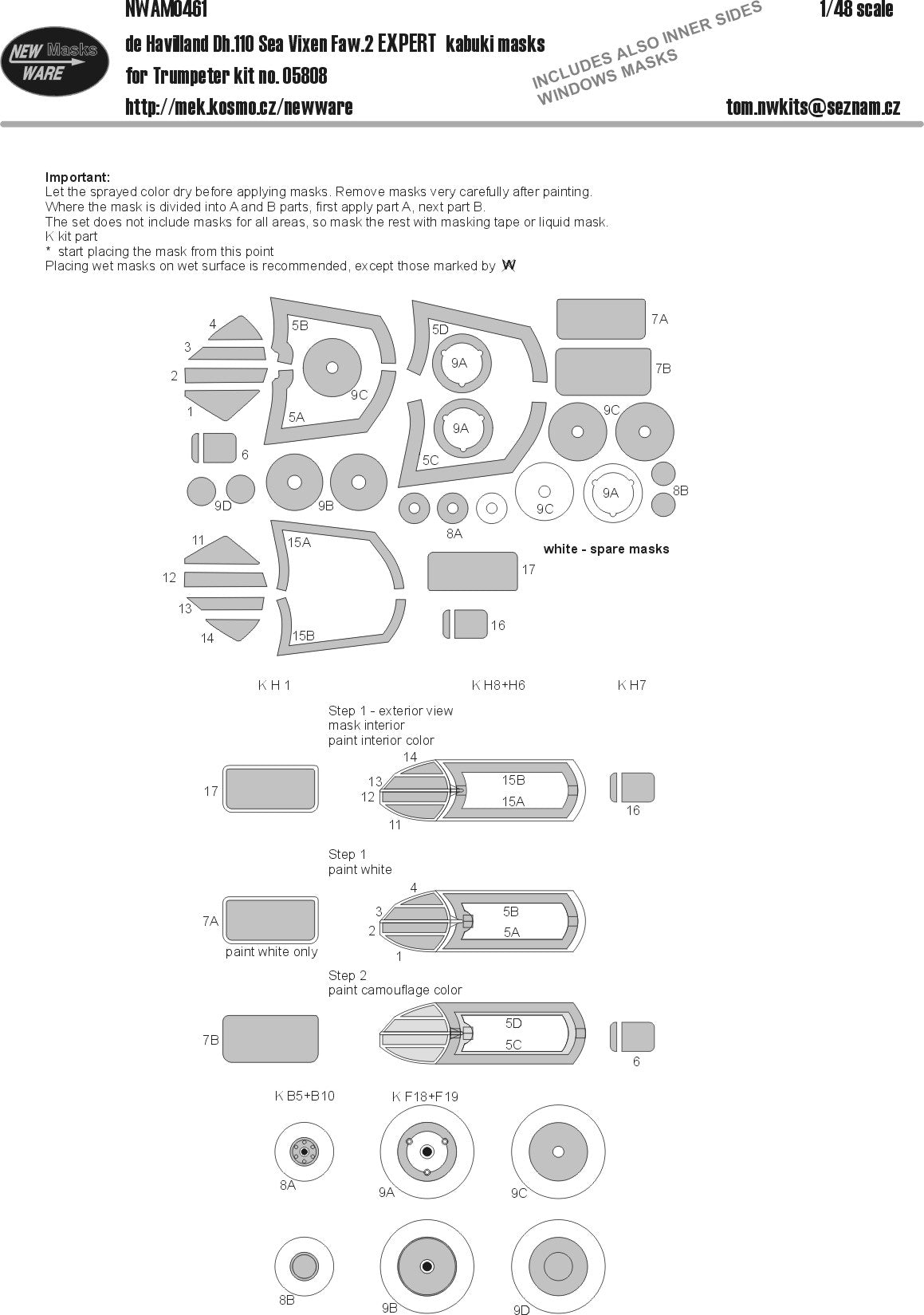 New Ware NWAM0461 1:48 Sea Vixen FAW.2 Expert Kabuki Masks