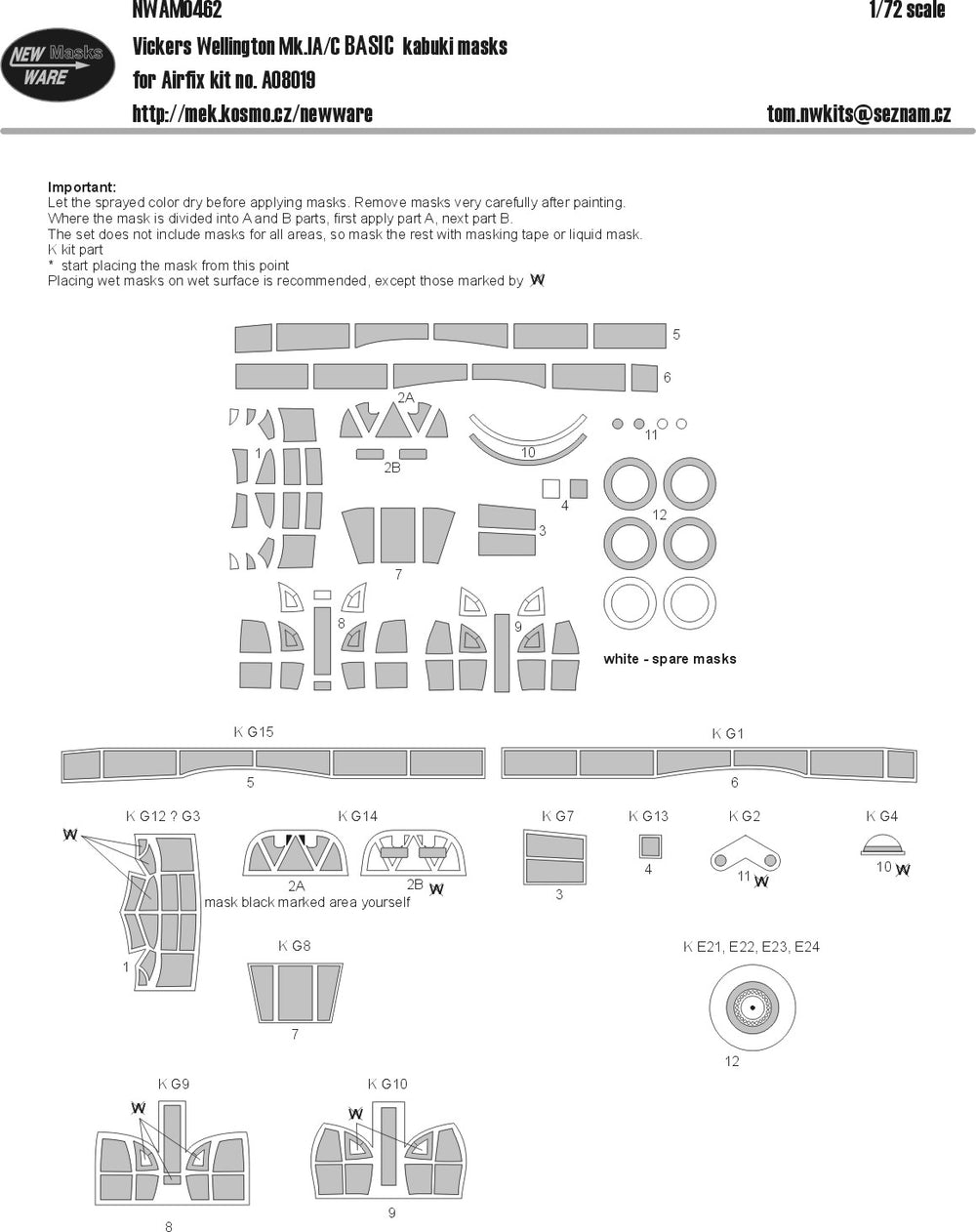 New Ware NWAM0462 1:72 Vickers Wellington Mk.IA/C BASIC Kabuki Masks