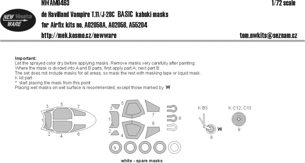 New Ware NWAM0463 1:72 de Havilland Vampire T.11/J-28C BASIC Kabuki Masks