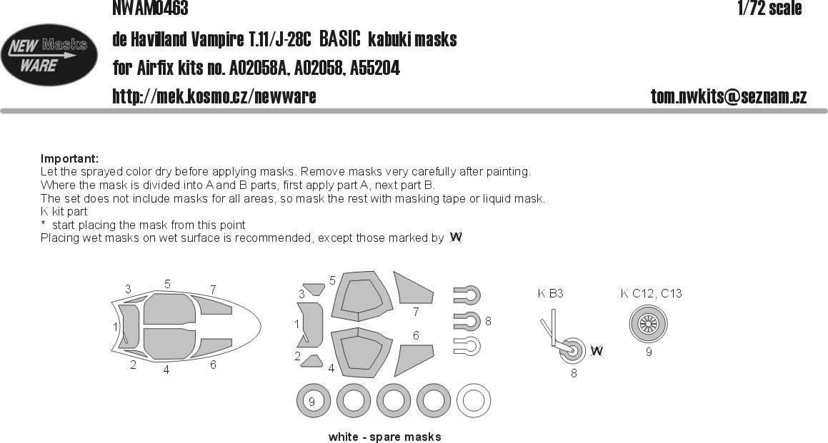New Ware NWAM0463 1:72 de Havilland Vampire T.11/J-28C BASIC Kabuki Masks
