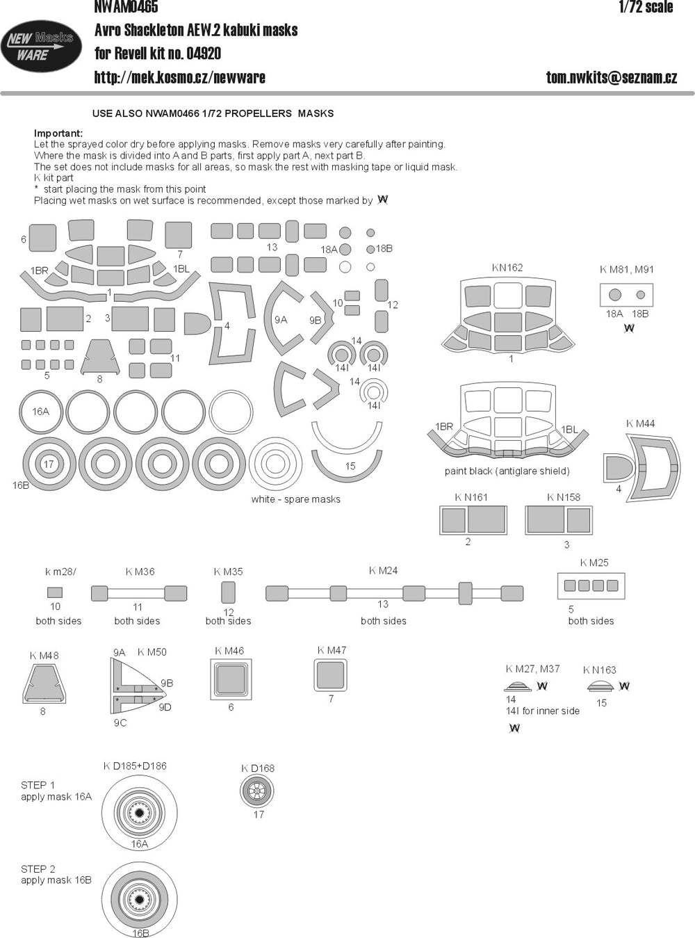 New Ware NWAM0465 1:72 Avro Shackleton AEW.2 Kabuki Masks