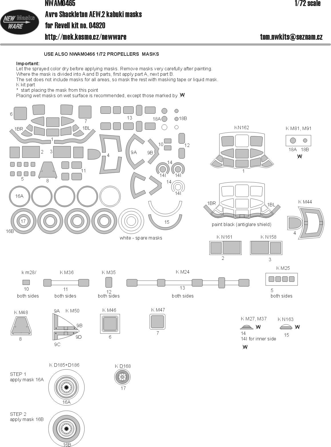 New Ware NWAM0465 1:72 Avro Shackleton AEW.2 Kabuki Masks