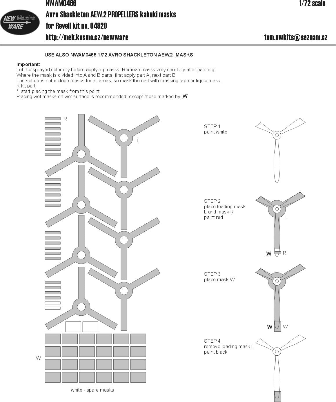 New Ware NWAM0466 1:72 Avro Shackleton AEW.2 PROPELLERS kabuki masks
