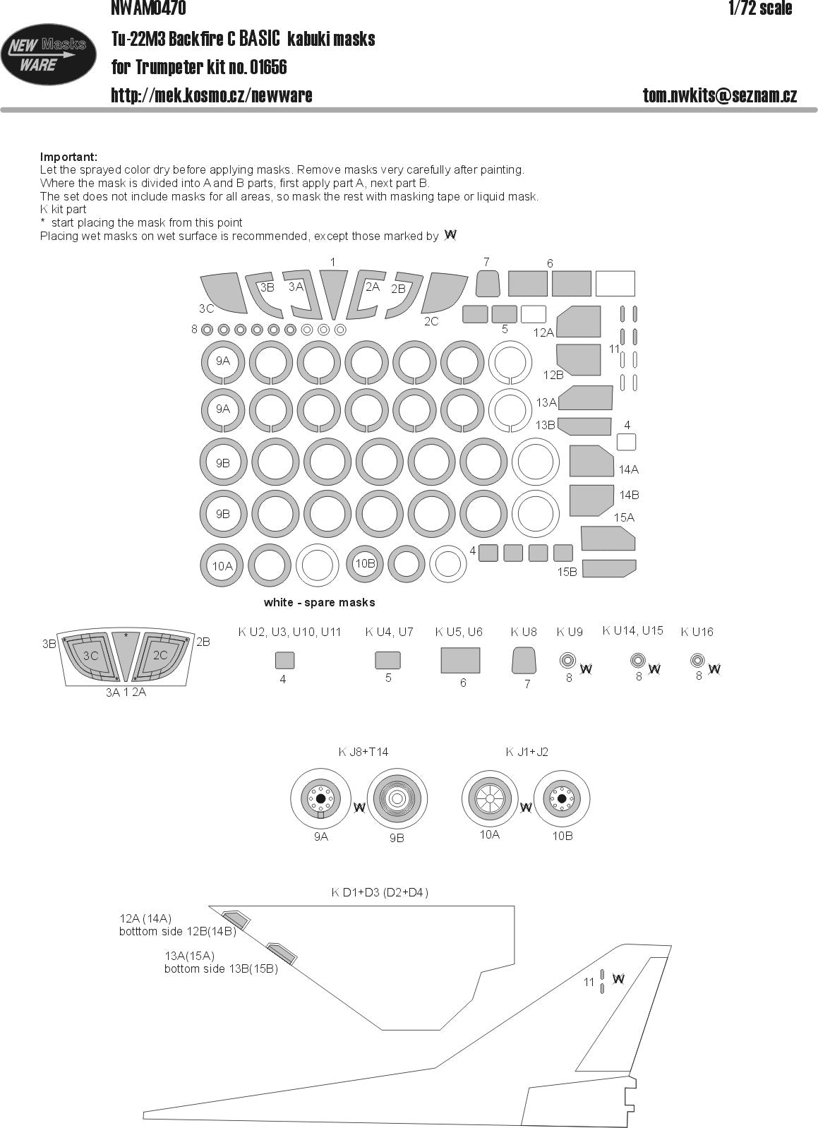 New Ware NWAM0470 1:72 Tu-22M3 Backfire C Basic Kabuki Masks