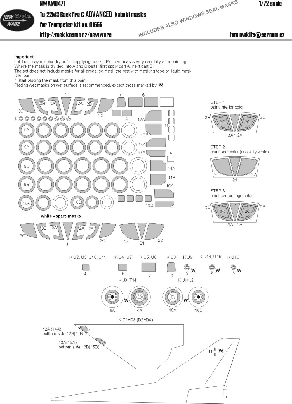 New Ware NWAM0471 1:72 Tu-22M3 Backfire C Advanced Kabuki Masks