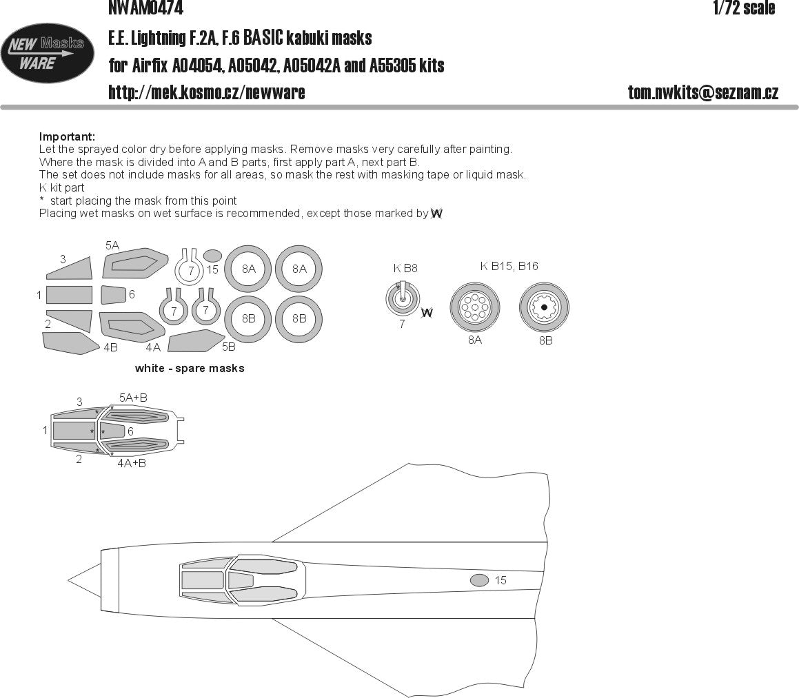 New Ware NWAM0474 1:72 Lightning F.2A/F.6 Basic Kabuki Masks