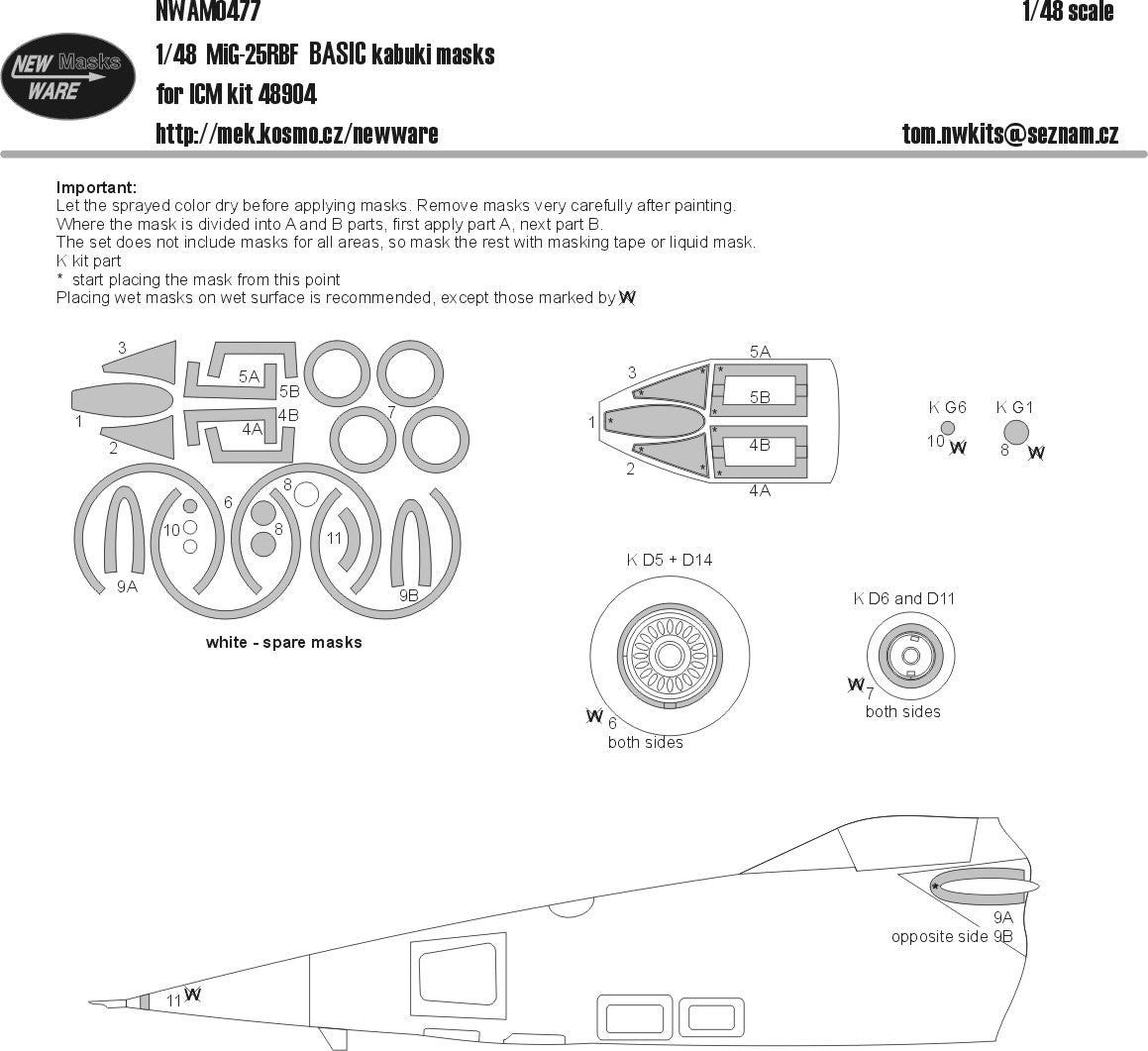 New Ware NWAM0477 1:48 MiG-25RBF Basic Kabuki Masks