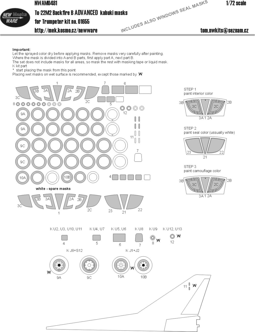 New Ware NWAM0481 1:72 Tu-22M2 Backfire B Advanced Kabuki Masks