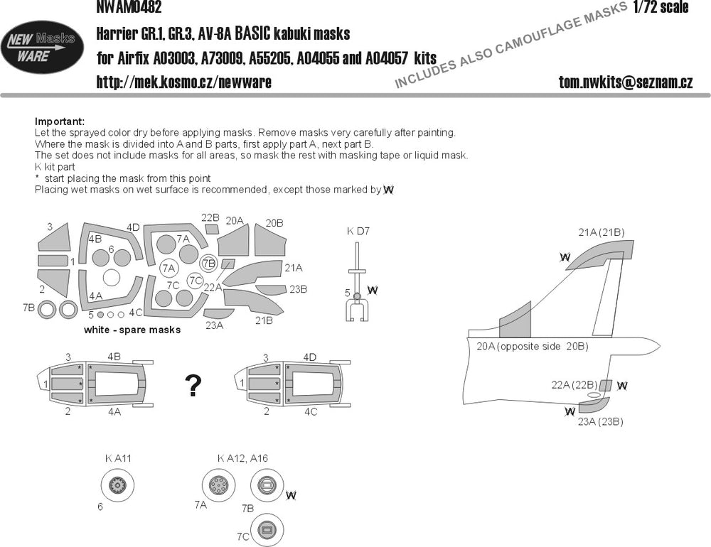 New Ware NWAM0482 1:72 Harrier GR.1/GR.3/AV-8A Basic Kabuki Masks