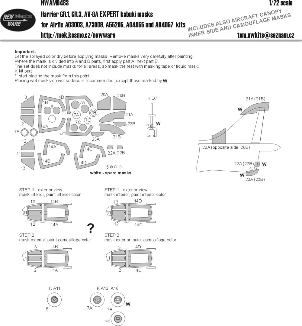 New Ware NWAM0483 1:72 Harrier GR.1/GR.3/AV-8A Expert Kabuki Masks